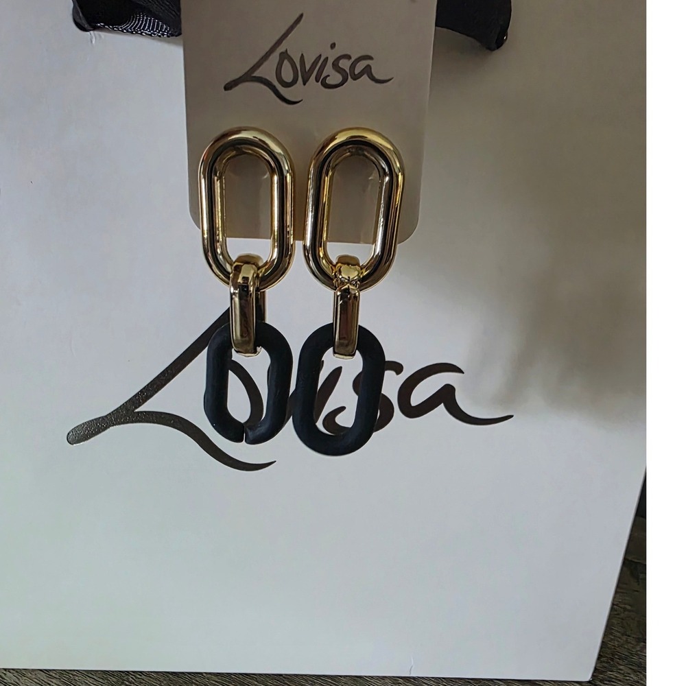 Lovisa Gold Tone and Matte Black Geometric Chain Link Drop Earrings NEW